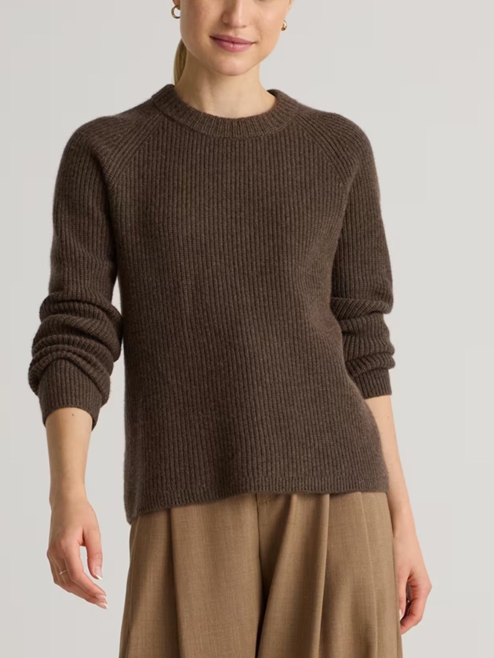 Quince Minimalist Brown Mongolian Cashmere Fishman Crewneck Sweater Sz Sm